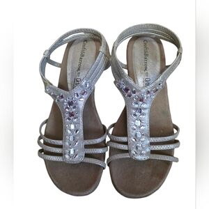 💠 Croft & Barrow Silver Rhinestone Sandals 6 Med.